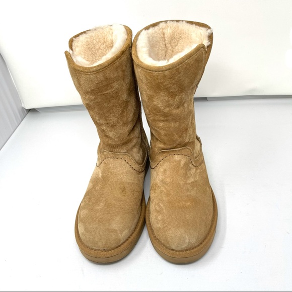 Ugg Chestnut Pull On Sherpa lined Leather Boots size 5 Great - Picture 5 of 12